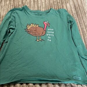 Life Is Good Teal Turkey Graphic Long Sleeve Shirt